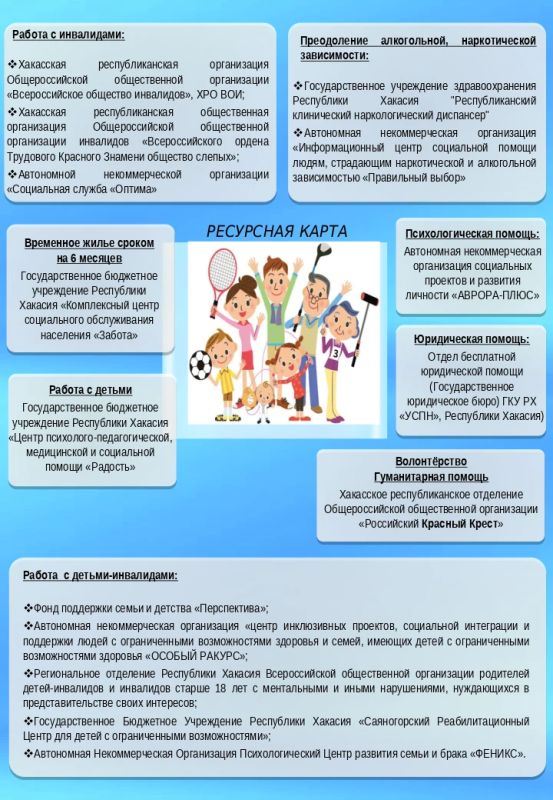 Минтруд Хакасии разработал ресурсную карту — это актуальный справочник, содержащий список организаций, готовых оказать помощь в определённой ситуации Минтруд Хакасии разработал ресурсную карту — это актуальный справочник, содержащий список организаций, готовых оказать помощь в определённой ситуации